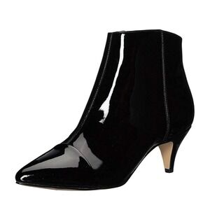 XYD Womens Black Patent Leather‎ Pointed Toe Kitten Heel Ankle Boots Size 8
